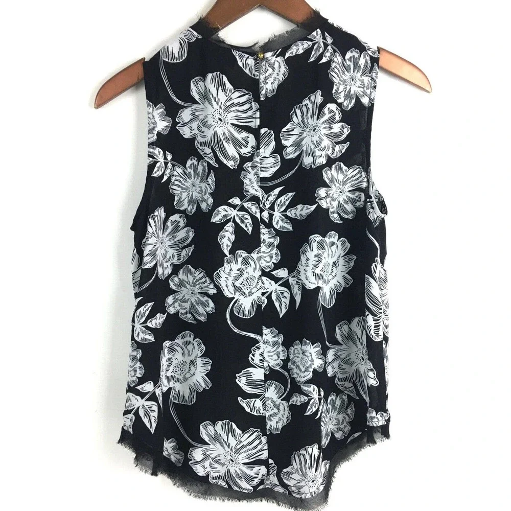 Who What Wear Womens Top Small Black White Floral Sleeveless Chiffon Blouse - Picture 4 of 11